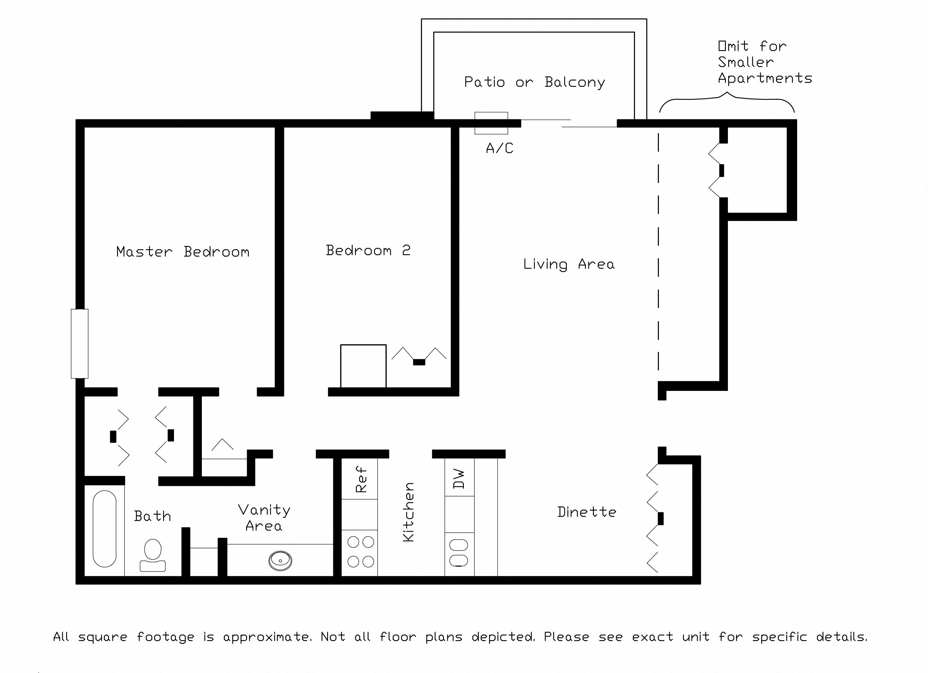Floor plan for 2 beds, 1 bath, 1000 sqft